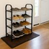 Modern Black Shoe Rack with 4 Shelves for Entryway